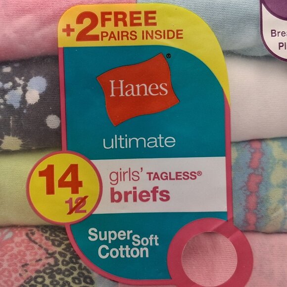 Hanes Ultimate Girls Tagless Briefs Style Super Soft Cotton Underwear 14 Pairs - Picture 3 of 9